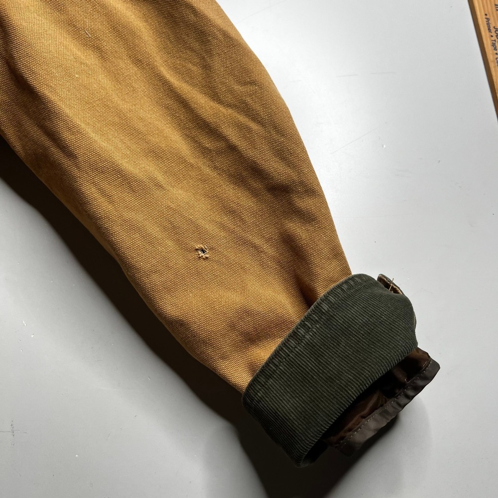 LL Bean Mens Medium Hunting Field Coat Tan Canvas Plaid Lined Corduroy Trim JV93 - Picture 7 of 13